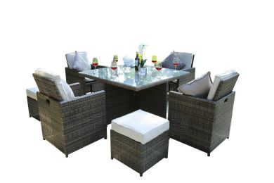 Direct Wicker 9-Piece Outdoor PE Rattan Wicker Patio Dining Table Set Garden Outdoor Patio Furniture Set