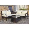 4 Piece Patio Sectional Wicker Rattan Outdoor Furniture Sofa Set with Storage Box Brown