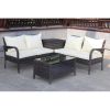 4 Piece Patio Sectional Wicker Rattan Outdoor Furniture Sofa Set with Storage Box Brown