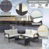 4 Piece Patio Sectional Wicker Rattan Outdoor Furniture Sofa Set with Storage Box Brown