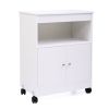 Wood Kitchen Microwave Cabinet Cart with 4 Universal Wheels and Roomy Inner Space for Home Use, White