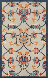 Stylish Classic Pattern Design Floral Damask High-Low Indoor Outdoor Area Rug (Color: Navy|Orange)