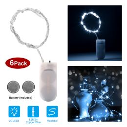 6 Pack LED String Lights 6.56ft 20 LEDs Decor Light Battery Starry Fairy Lights Copper for DIY Costume Party Wedding Festival (Light Color: Cool White)