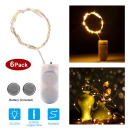 6 Pack LED String Lights 6.56ft 20 LEDs Decor Light Battery Starry Fairy Lights Copper for DIY Costume Party Wedding Festival (Light Color: Warm White)