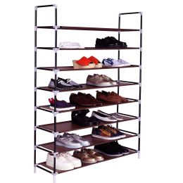 100cm Ultra Large Capacity 8 Layers Non-woven Fabrics & Steel Shoe Rack RT (Color: Dark Brown)