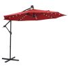 10 FT Solar LED Patio Outdoor Umbrella Hanging Cantilever Umbrella Offset Umbrella Easy Open Adustment with 32 LED Lights